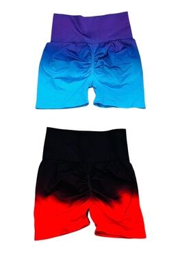 ❌SOLD❌Women’s Athletic Ombre Scrunch-Back Shorts - Blue & Red